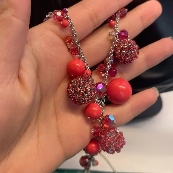 Pink Swarovski RARE crystal silver tone necklace - Picture 5 of 11